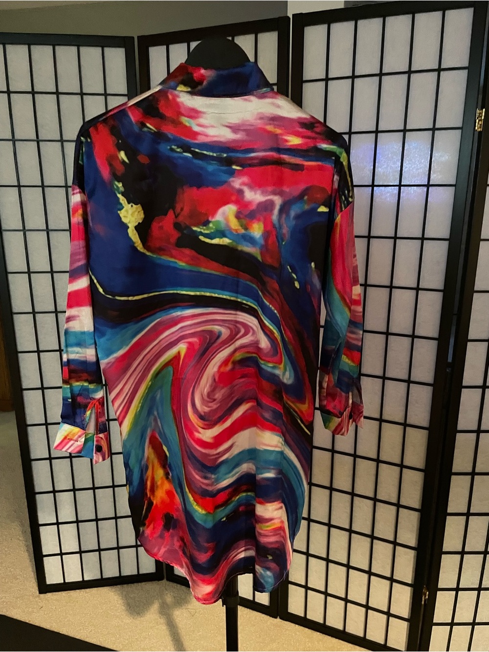 Vibrant Abstract Multicolor Button-Up Blouse - Picture 3 of 3
